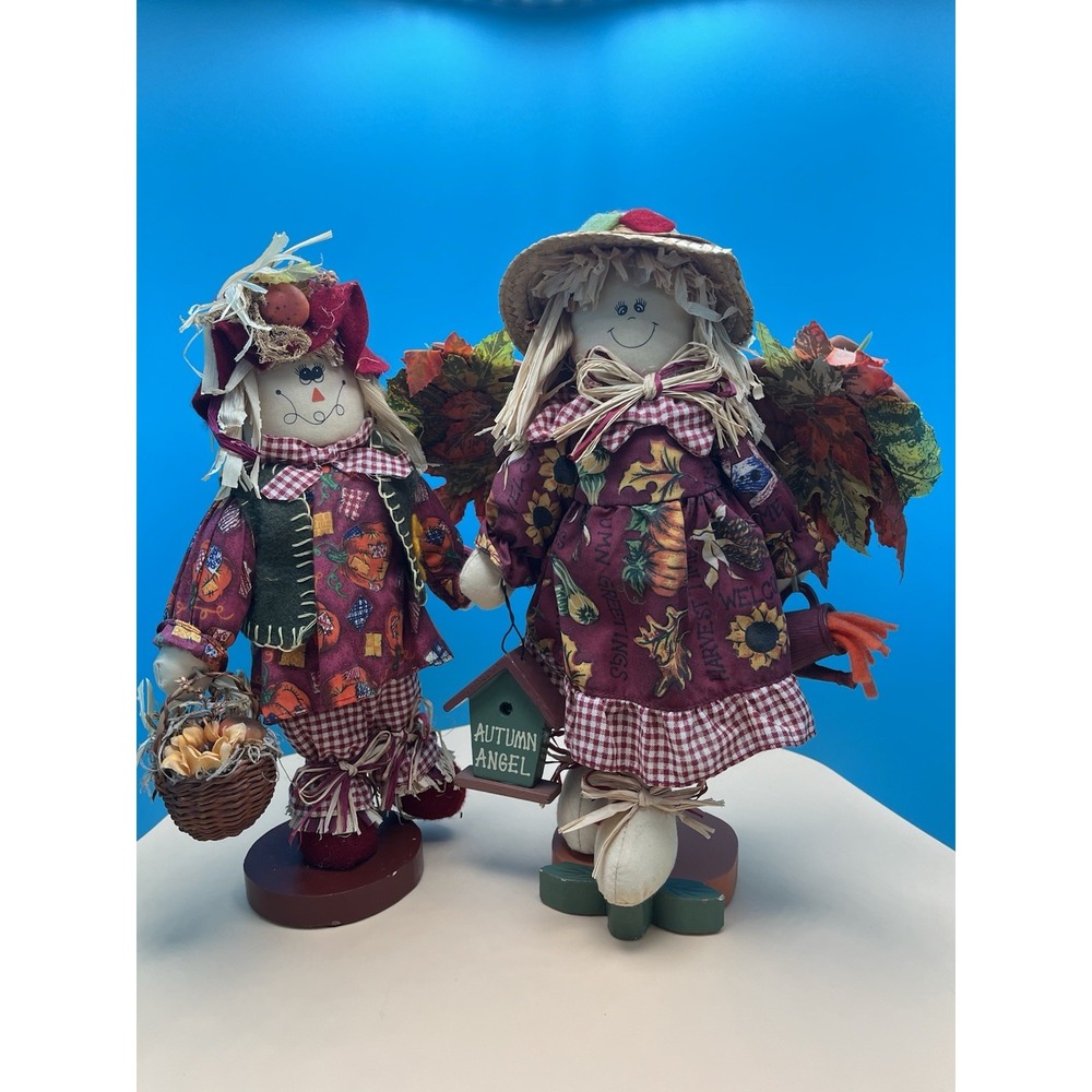 Primitive Fall Scarecrow Pair Autumn Angel Harvest Thanksgiving Country Decor